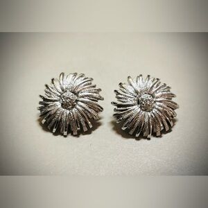 Vintage Monet Silver Tone Clip Earrings Pierced Flower MCM Signed